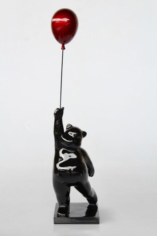 Large Black Bear Holding Red Balloon